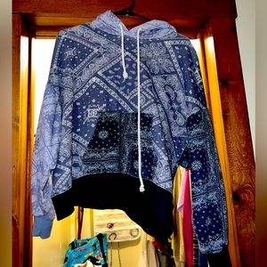 American eagle patchwork blue bandana hoodie